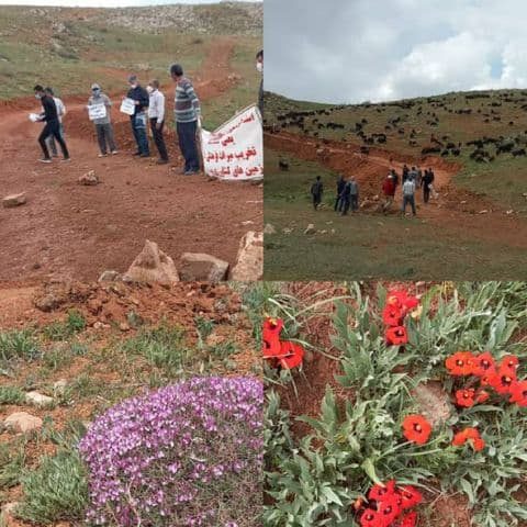 تشکیل زنجیره انسانی در مقابل معدن کاران غیر مجاز در روستای فاقلوی تکاب