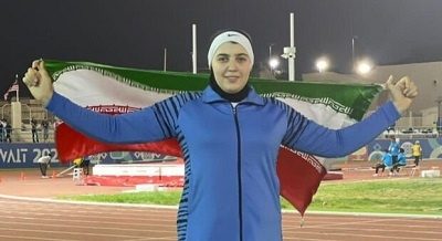 مدال برنز پرتاب وزنه آسیا بر گردن دختر ایلامی