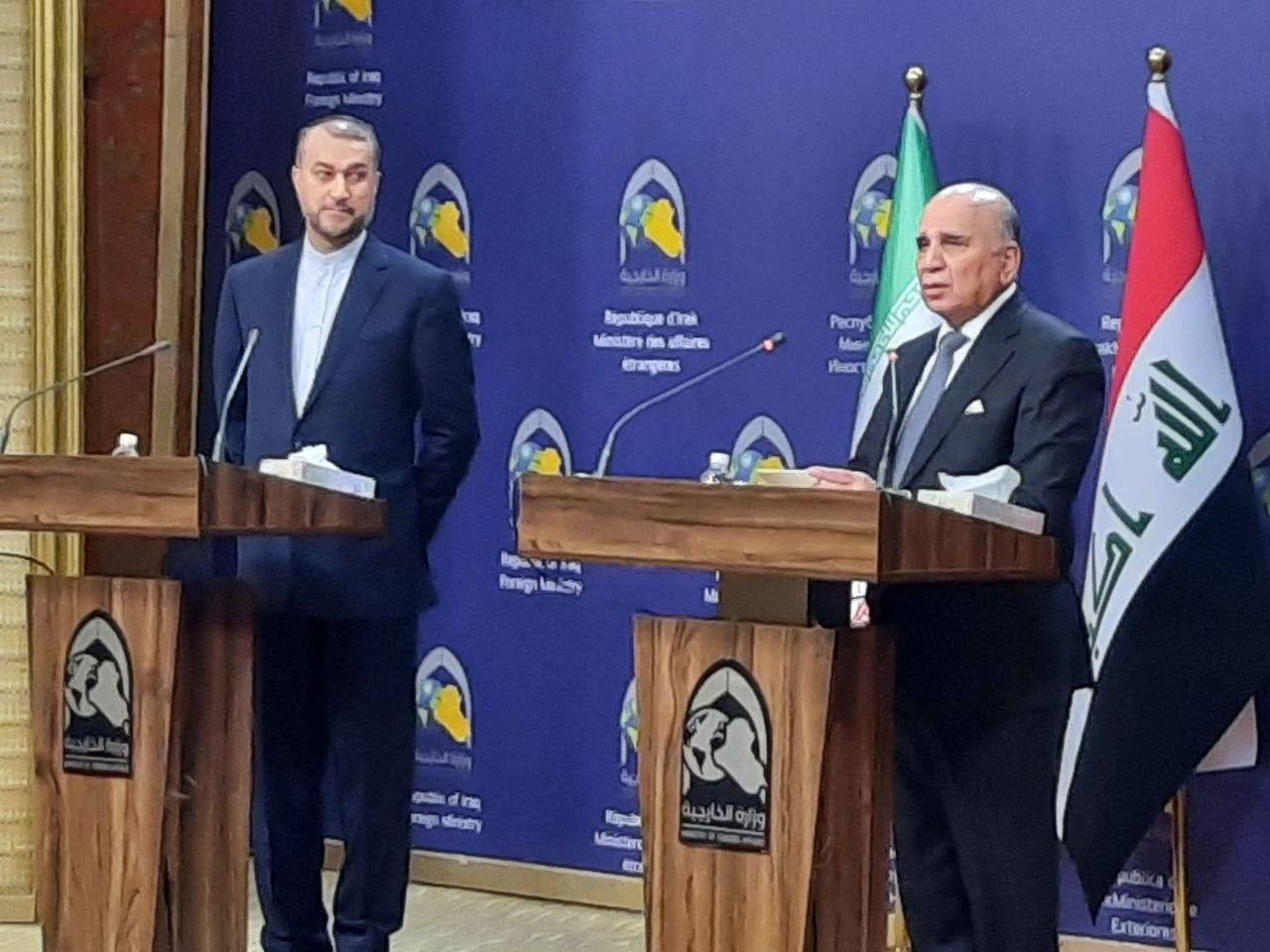 امیر عبداللهیان: عراق نباید مبنعی برای استفاده گروه ها علیه ایران باشد/ فوادحسین: عدم جواز استفاده از خاک عراق بعنوان تهدیدی علیه همسایگان را جزو اصول قانون اساسی است