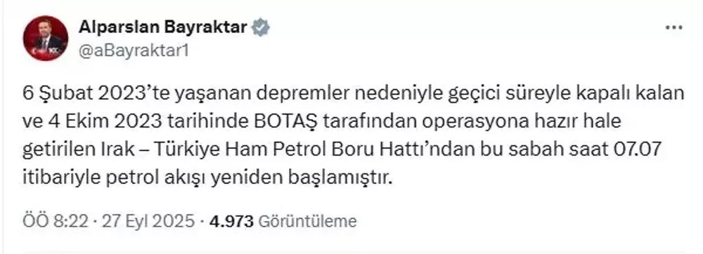 بازگشت جریان نفت از عراق به ترکیه پس از حدود دو سال