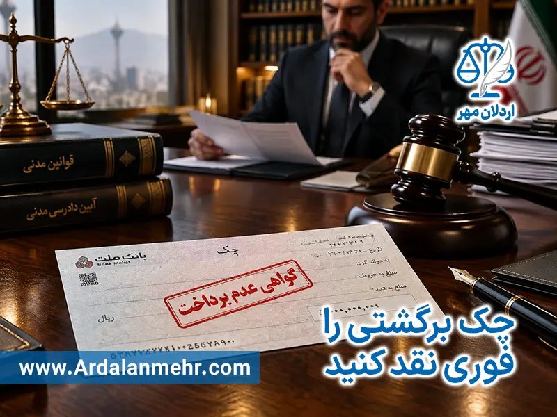 چک برگشتی را فوری نقد کنید، گروه وکلای اردلان مهر عدالت